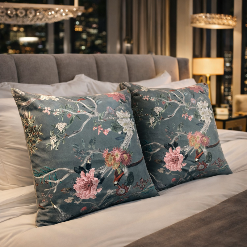 Cuscini di Lusso in Velluto Chinoiserie | Cuscini in Velluto Stampato Orientale