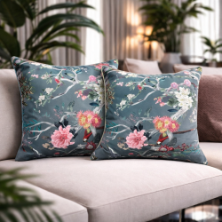 Coussins en Velours de Luxe Chinoiserie | Coussins en Velours Imprimés Orientaux