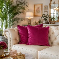 Bright Pink Velvet Scatter Cushions | Plain Pink Velvet Cushions