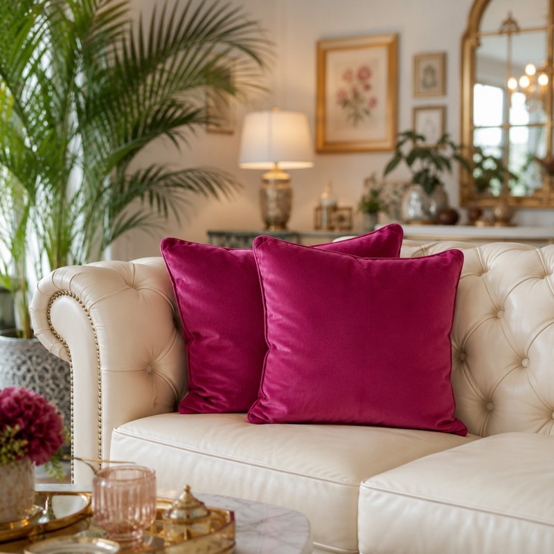 Coussins Décoratifs en Velours Rose Vif | Coussins en Velours Rose Uni