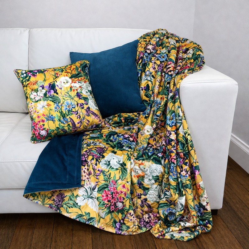Midsummer Omkeerbare Fluwelen Plaid | Omkeerbare Fluwelen Plaid met Bloemenprint