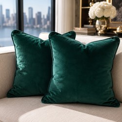 Green Velvet Scatter Cushions | Emerald Green Piped Sofa Cushions