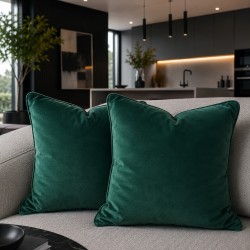 Cuscini Decorativi in Velluto Verde | Cuscini per Divano con Bordo Verde Smeraldo