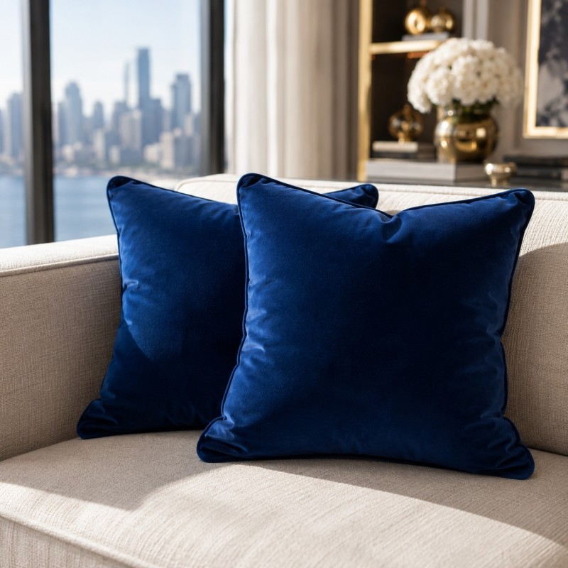 Cuscini in Velluto Blu Navy | Cuscini Decorativi in Velluto Blu Semplice