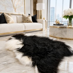 Peau de mouton islandaise noire et blanche, Tapis en peau de mouton islandaise naturelle