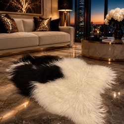 Tapis en peau de mouton noir et blanc, Tapis en peau de mouton islandais naturel