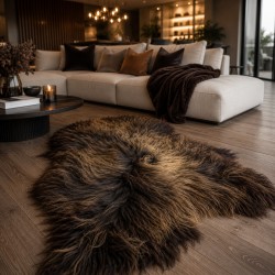 Tweekleurig Bruin Schapenvacht Tapijt, Natuurlijke Bruine IJslandse Schapenvacht