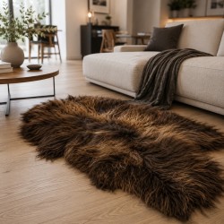 Tweekleurig Bruin Schapenvacht Tapijt, Natuurlijke Bruine IJslandse Schapenvacht