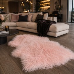 Pale Pink Tibetischer Schaffell-Teppich | Lockiger Schaffell-Teppich